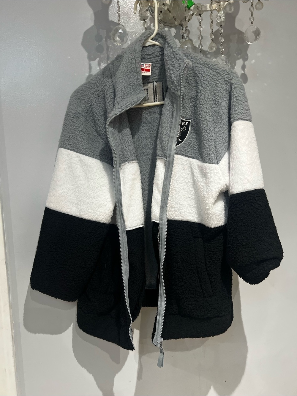Raiders Colorblock Sherpa Jacket - Gray/White/Black
